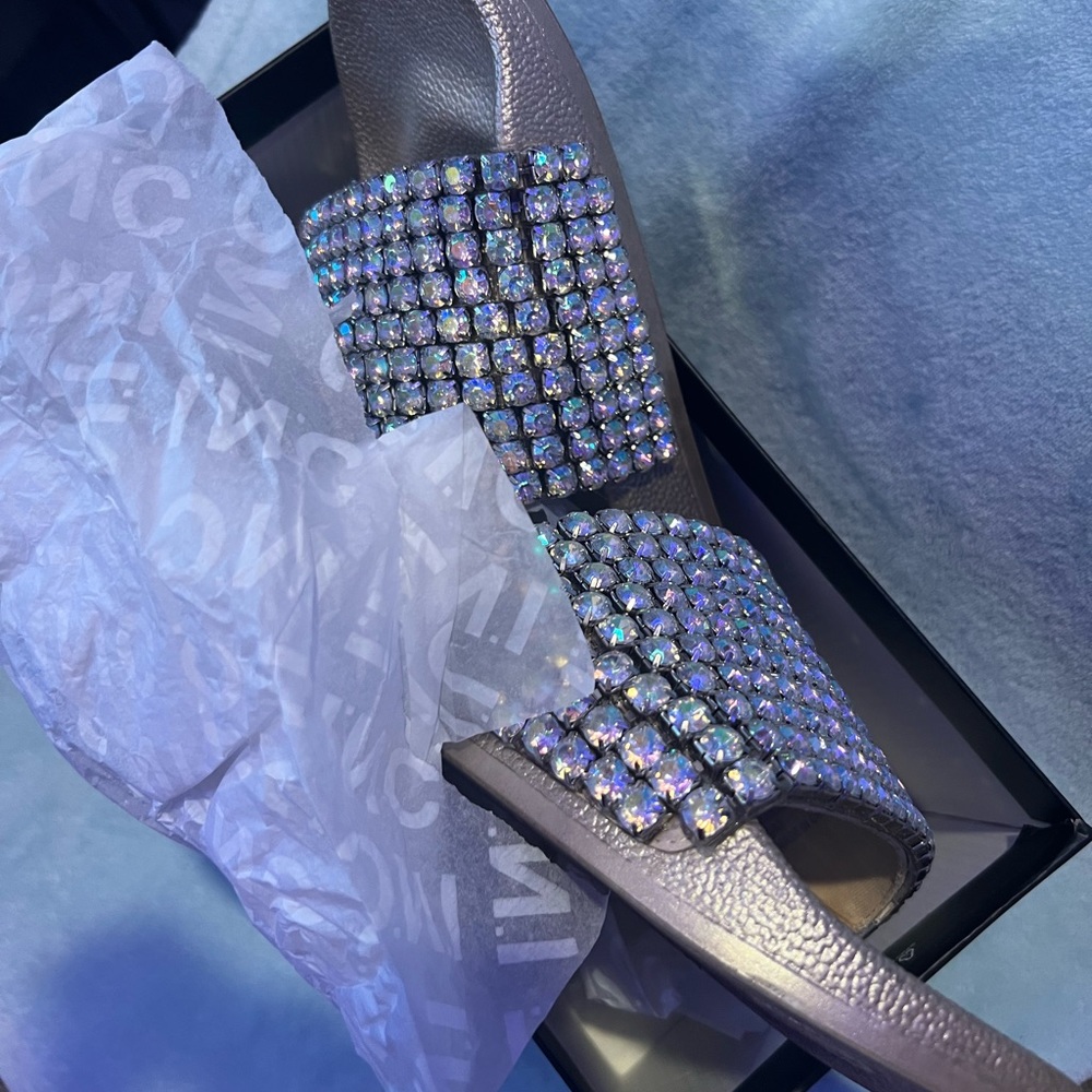 Gold Slides with rhinestones. Women’s size 9